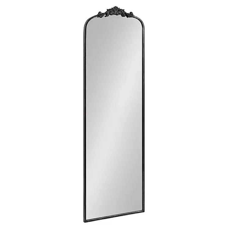 Decorative Mirrors-Kirklands Home Black Arch Ornate Crown Full Length Wall Mirror
