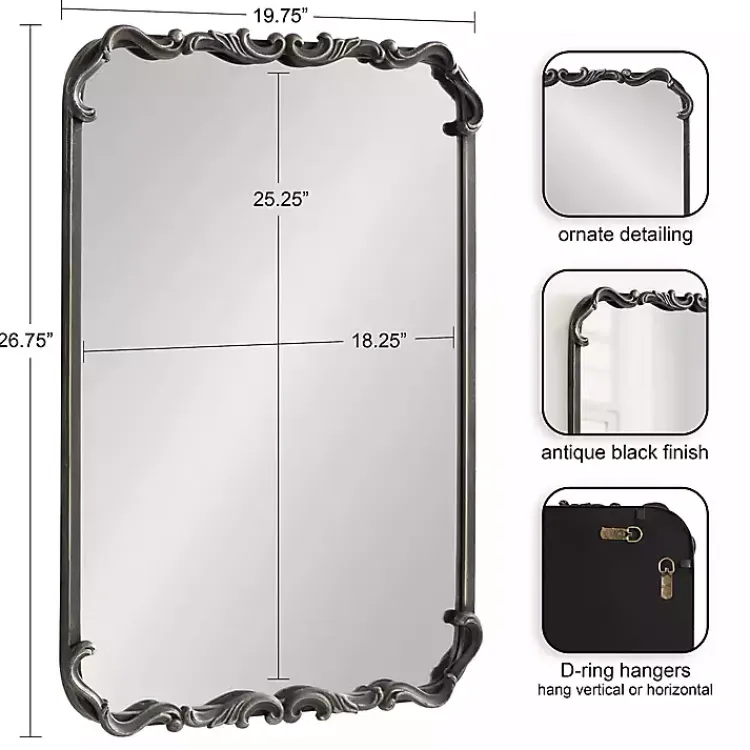 Decorative Mirrors-Kirklands Home Black Metal Ornamental Wall Mirror