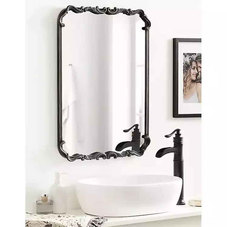 Decorative Mirrors-Kirklands Home Black Metal Ornamental Wall Mirror