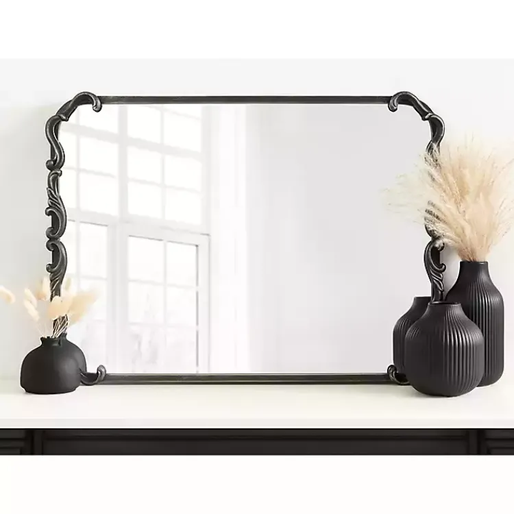 Decorative Mirrors-Kirklands Home Black Metal Ornamental Wall Mirror