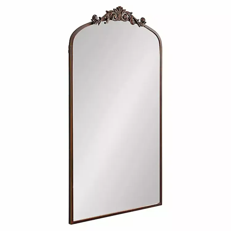 Decorative Mirrors-Kirklands Home Bronze Metal Arch Ornate Crown Wall Mirror Brown