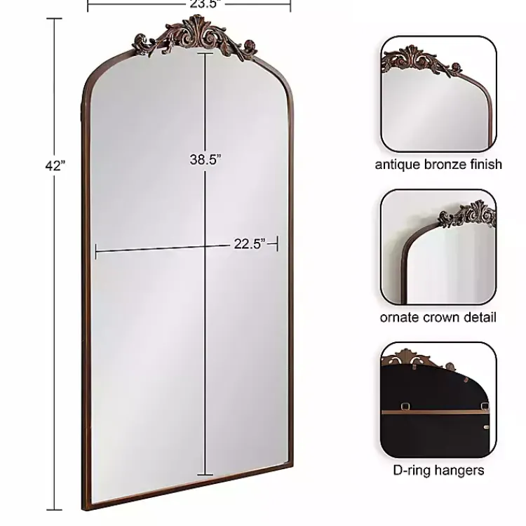 Decorative Mirrors-Kirklands Home Bronze Metal Arch Ornate Crown Wall Mirror Brown