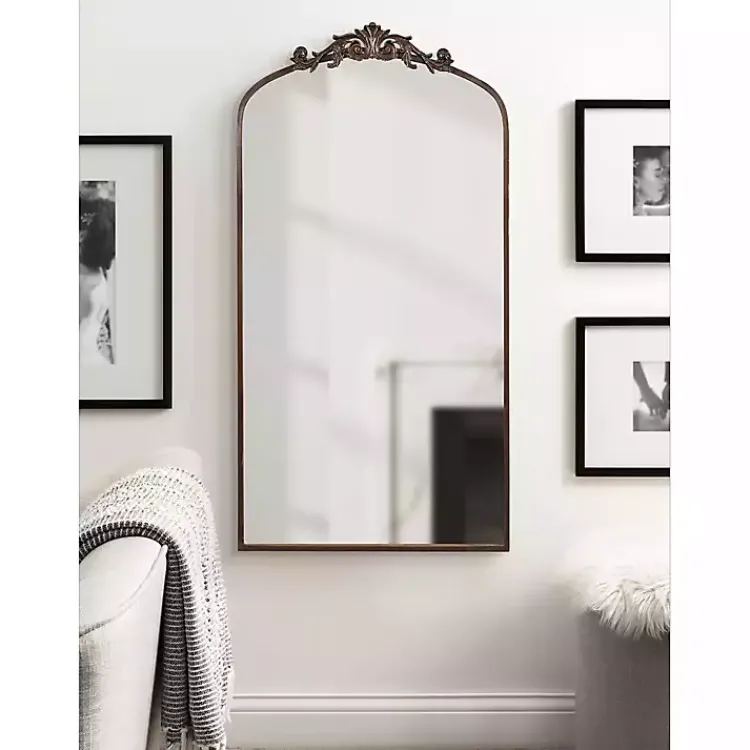Decorative Mirrors-Kirklands Home Bronze Metal Arch Ornate Crown Wall Mirror Brown