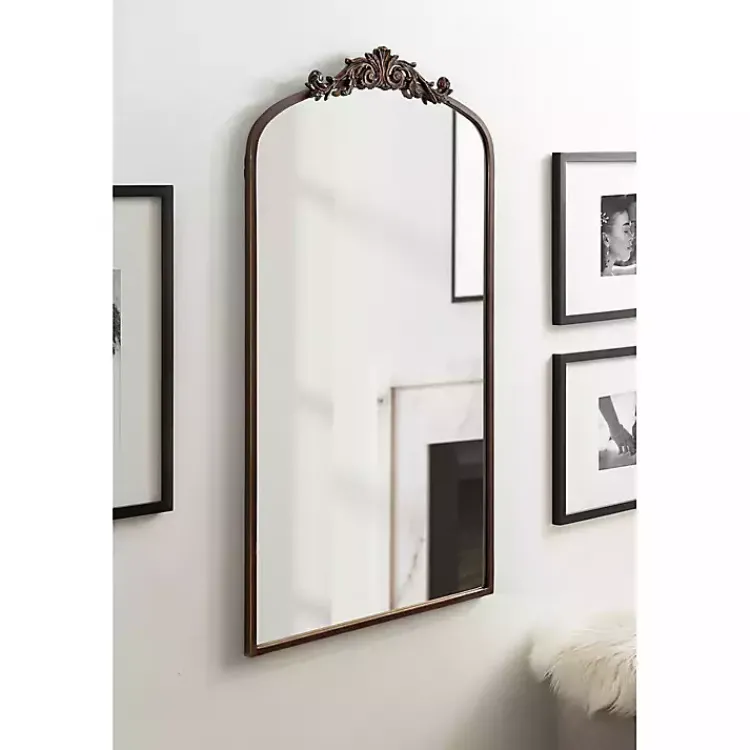 Decorative Mirrors-Kirklands Home Bronze Metal Arch Ornate Crown Wall Mirror Brown