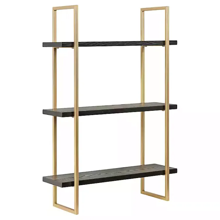Shelves-Kirklands Home Black Wood and Gold Metal Leigh Wall Shelf