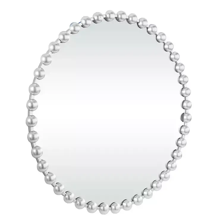 Decorative Mirrors-Kirklands Home Round Silver Beaded Wall Mirror