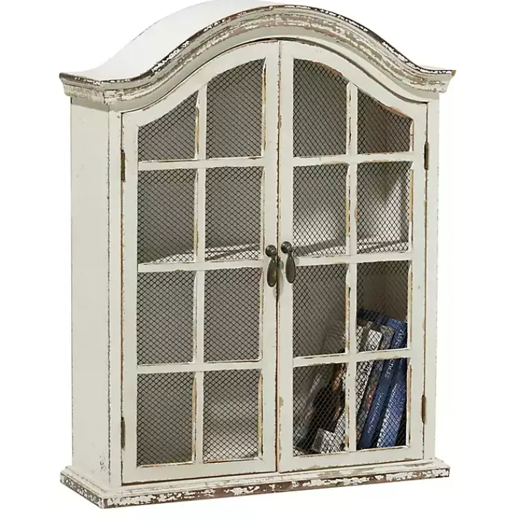 Wall Storage-Kirklands Home Distressed Cream Wood Wall Cabinet