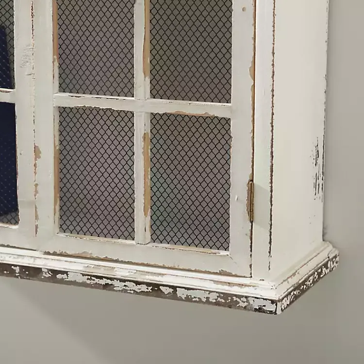Wall Storage-Kirklands Home Distressed Cream Wood Wall Cabinet