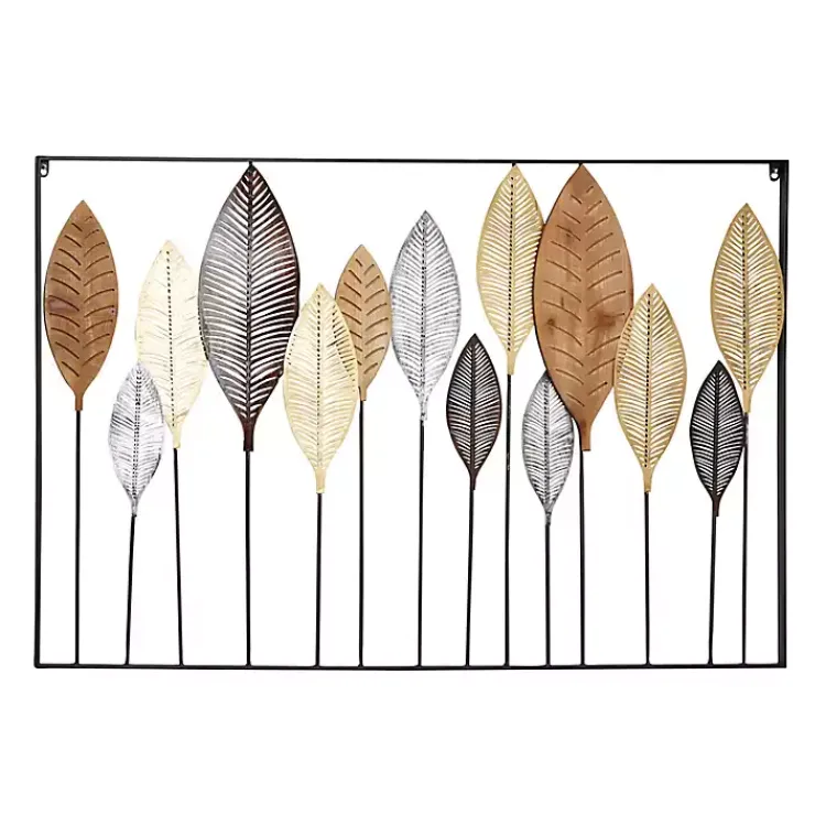 Wall Plaques-Kirklands Home Metal and Wood Leaf Stems Wall Plaque Multi