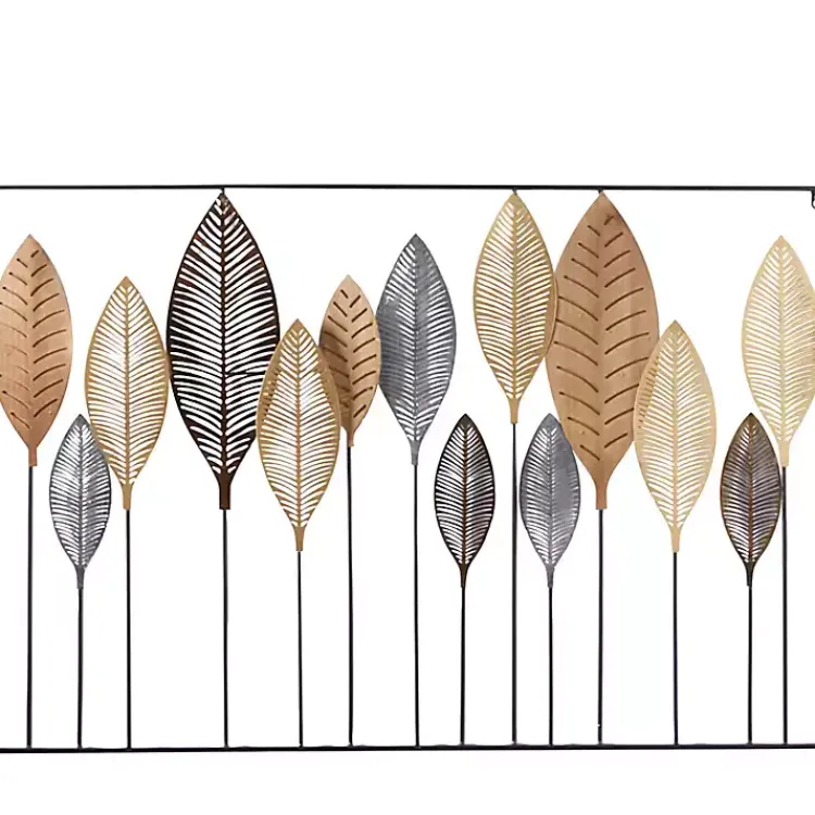 Wall Plaques-Kirklands Home Metal and Wood Leaf Stems Wall Plaque Multi