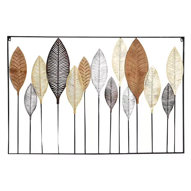 Wall Plaques-Kirklands Home Metal and Wood Leaf Stems Wall Plaque Multi