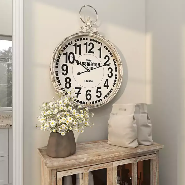 Clocks-Kirklands Home Distressed White Pocket Wall Clock