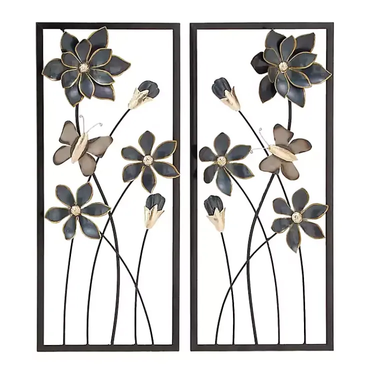Wall Plaques-Kirklands Home Blue Floral and Butterfly Wall Plaques, Set of 2