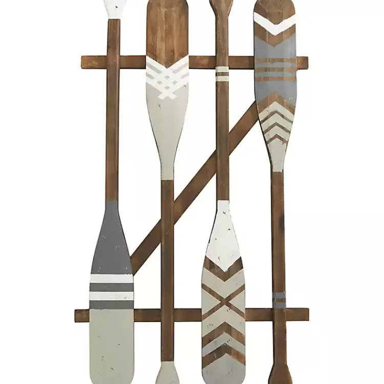 Wall Plaques-Kirklands Home Gray Wood Arrow and Striped Paddle Wall Plaque