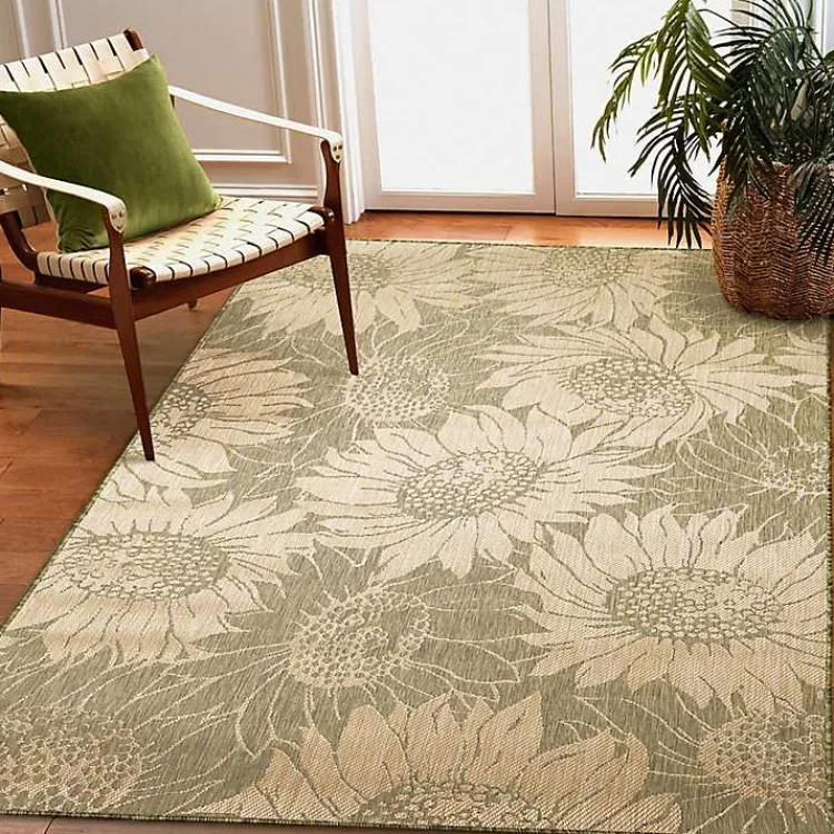 Outdoor Rugs-Kirklands Home Green Floral Blooms Outdoor Area Rug, 4x7