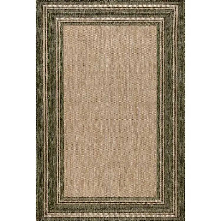 Outdoor Rugs-Kirklands Home Green Framed Border Outdoor Area Rug, 7x9