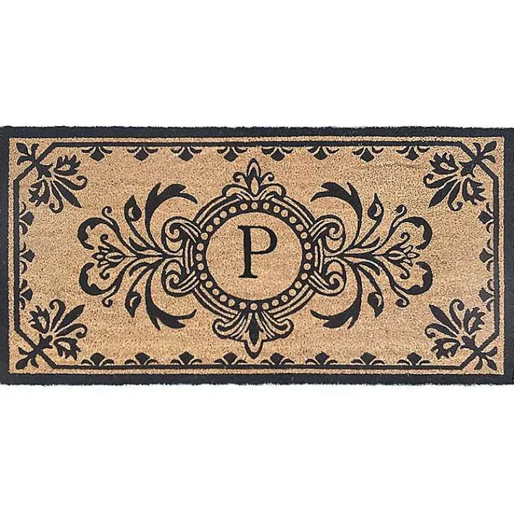 Doormats-Kirklands Home Black Fleur De Lis Monogram P Doormat