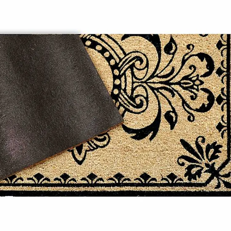 Doormats-Kirklands Home Black Fleur De Lis Monogram P Doormat