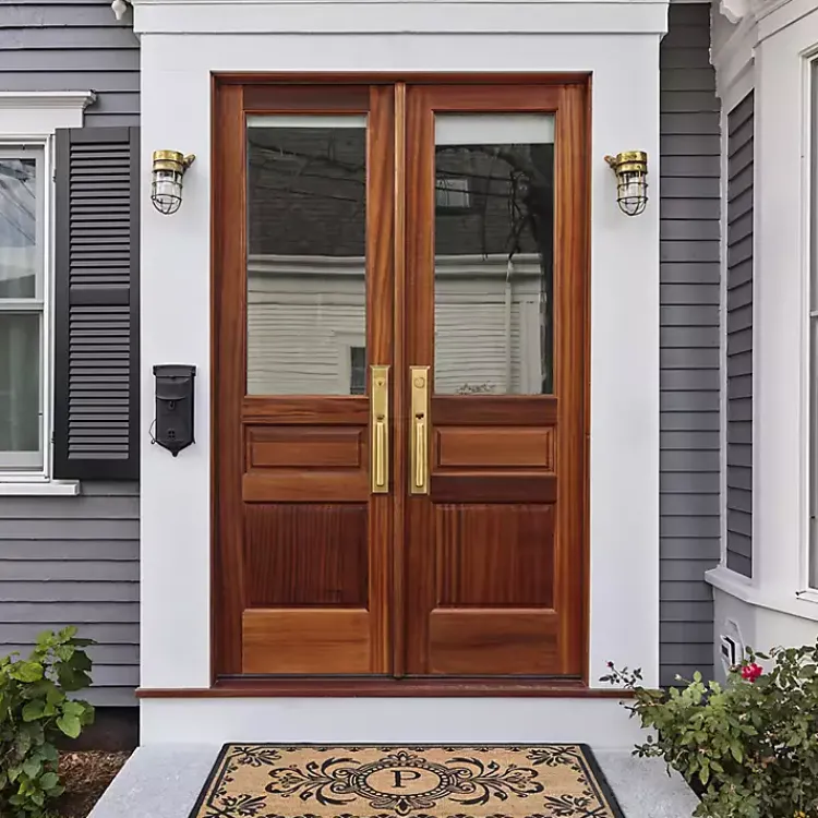 Doormats-Kirklands Home Black Fleur De Lis Monogram P Doormat