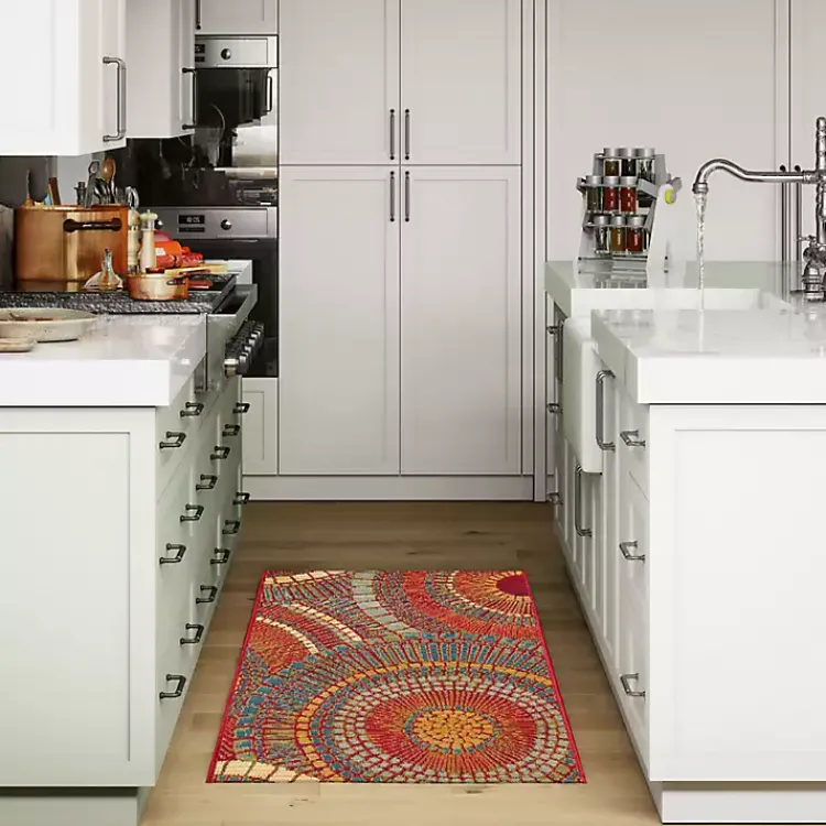 Outdoor Rugs-Kirklands Home Red & Blue Circles Indoor/Outdoor Rug, 2x3