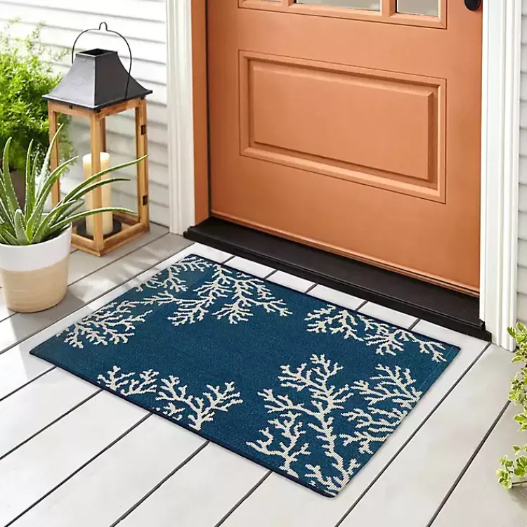 Outdoor Rugs-Kirklands Home Navy Blue Coral Indoor/Outdoor Rug, 2x3