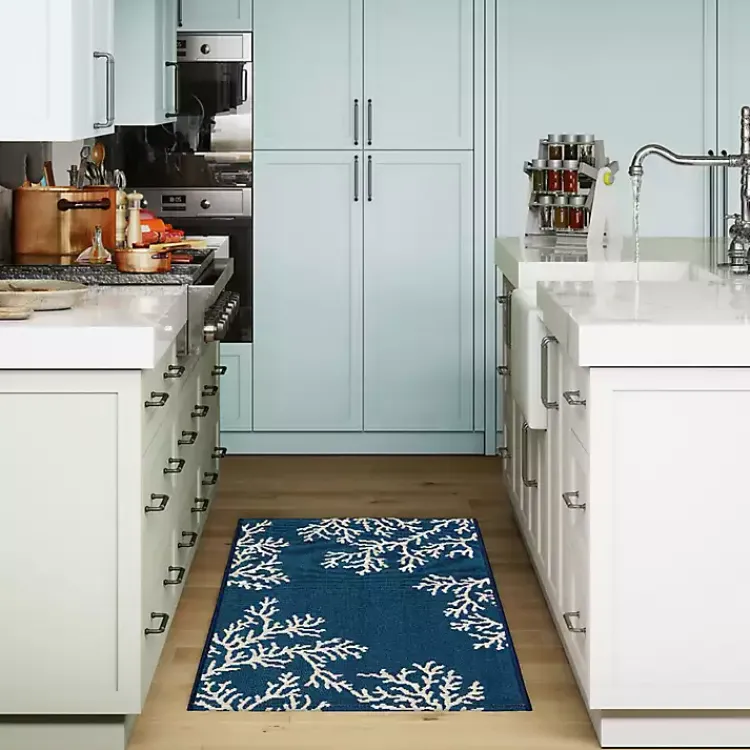 Outdoor Rugs-Kirklands Home Navy Blue Coral Indoor/Outdoor Rug, 2x3