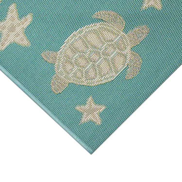 Outdoor Rugs-Kirklands Home Turquoise Turtles Indoor/Outdoor Rug, 2x3