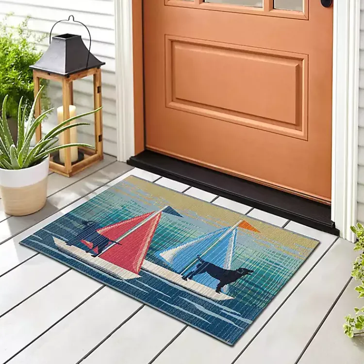 Outdoor Rugs-Kirklands Home Sailboat Dogs Indoor/Outdoor Accent Rug