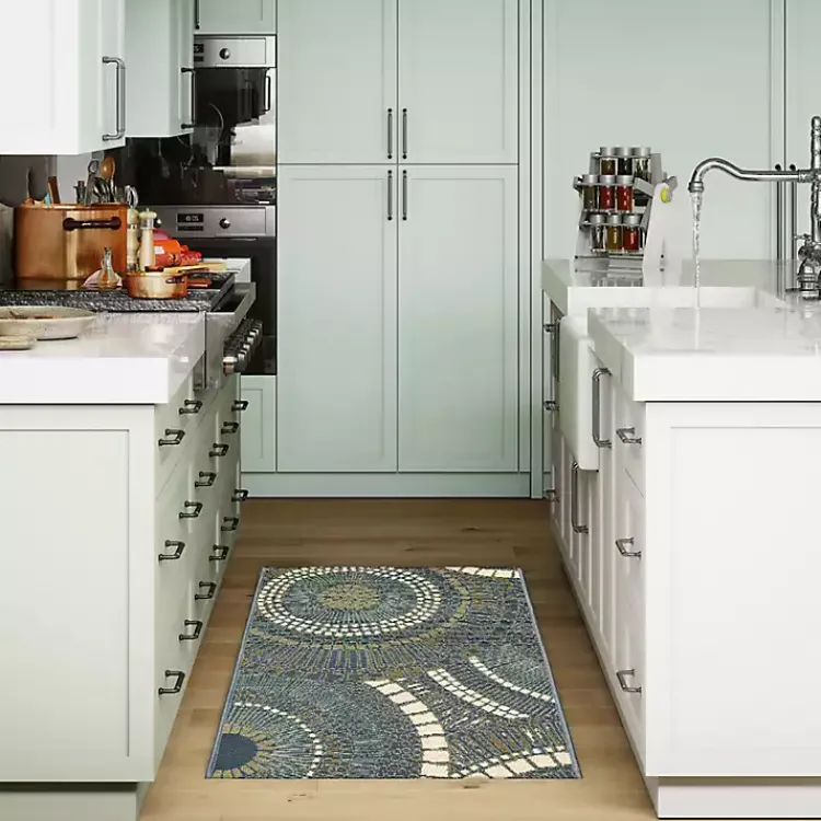 Outdoor Rugs-Kirklands Home Blue & Green Circles Indoor/Outdoor Rug, 3x4