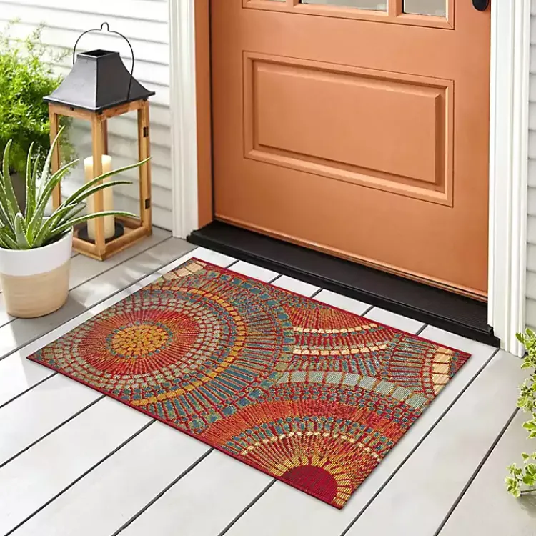 Outdoor Rugs-Kirklands Home Red & Blue Circles Indoor/Outdoor Rug, 3x4