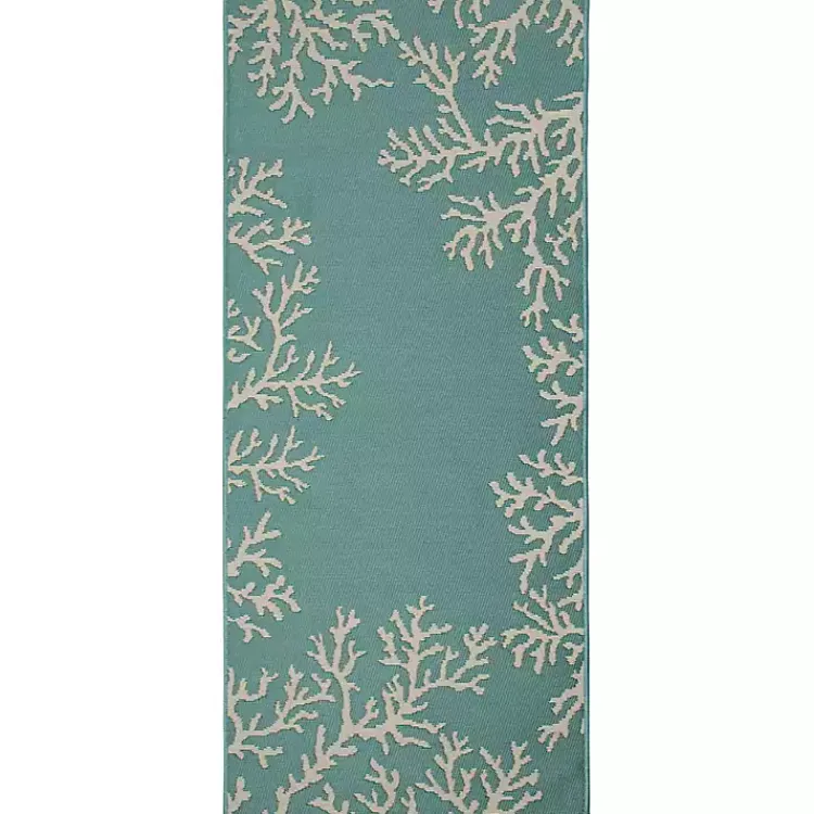 Outdoor Rugs-Kirklands Home Coral Indoor/Outdoor Runner, 1x4 Blue