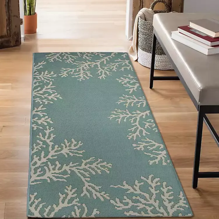 Outdoor Rugs-Kirklands Home Coral Indoor/Outdoor Runner, 1x4 Blue