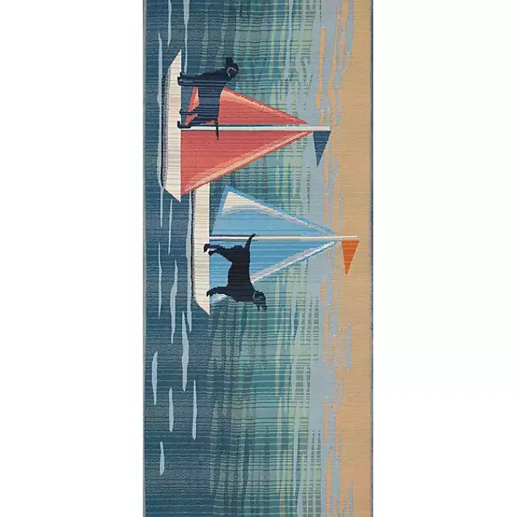 Outdoor Rugs-Kirklands Home Sailboat Dogs Indoor/Outdoor Runner, 1x4 Blue