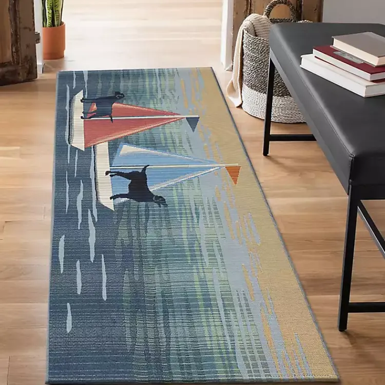 Outdoor Rugs-Kirklands Home Sailboat Dogs Indoor/Outdoor Runner, 1x4 Blue