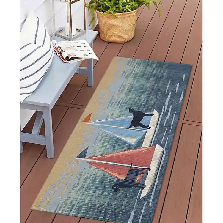 Outdoor Rugs-Kirklands Home Sailboat Dogs Indoor/Outdoor Runner, 1x4 Blue