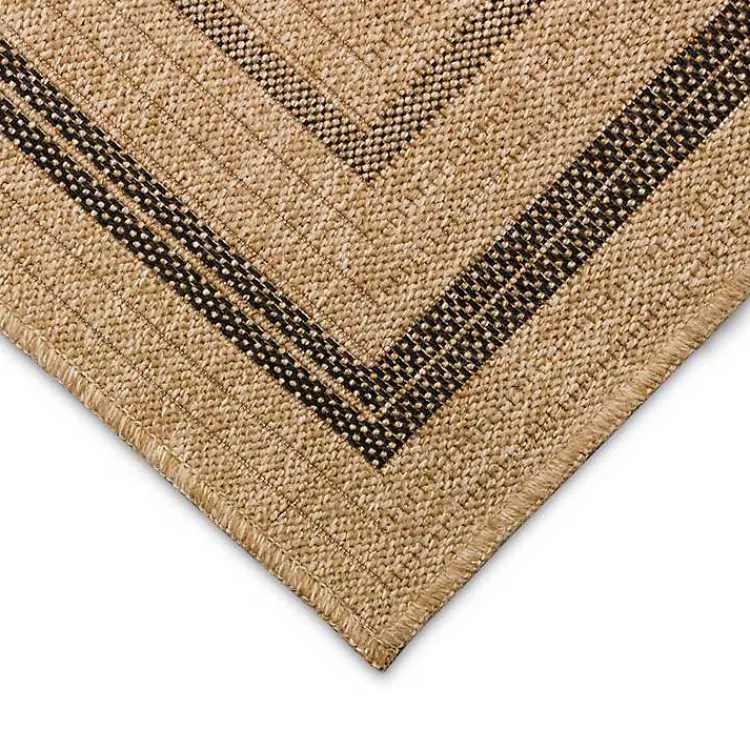 Outdoor Rugs-Kirklands Home Tan and Black Framed Indoor/Outdoor Area Rug, 5x7