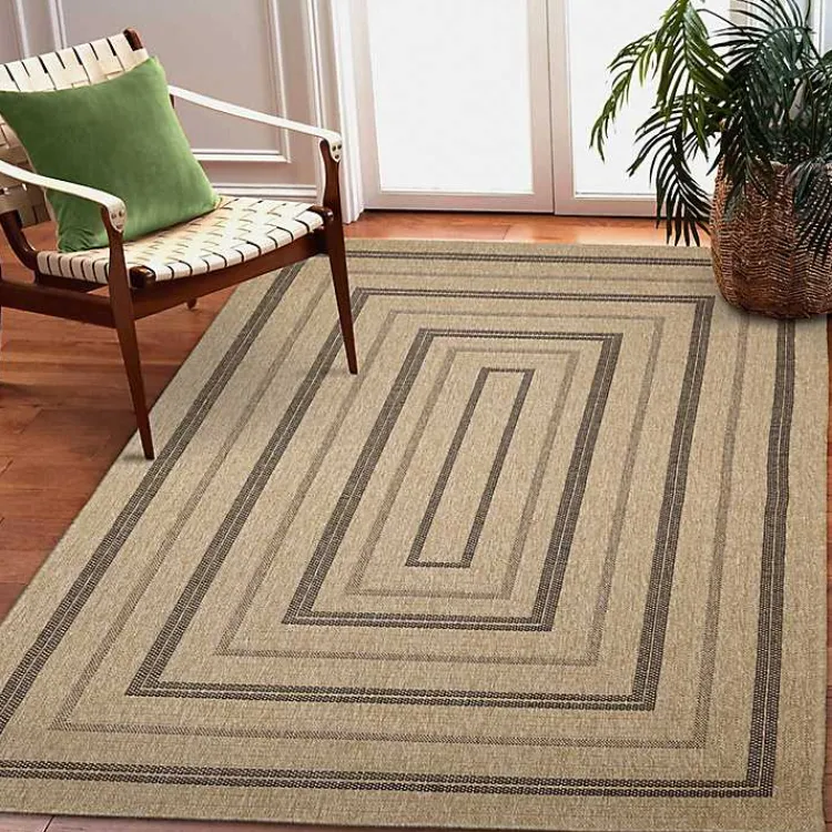 Outdoor Rugs-Kirklands Home Tan and Black Framed Indoor/Outdoor Area Rug, 5x7