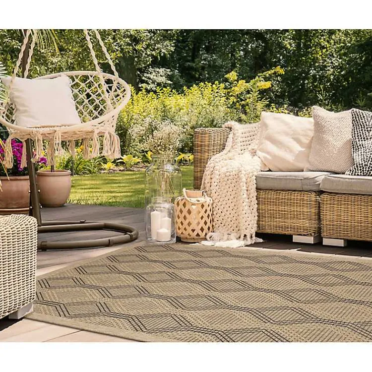 Outdoor Rugs-Kirklands Home Tan & Black Diamonds Indoor/Outdoor Area Rug, 5x7