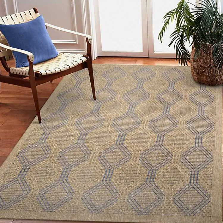 Outdoor Rugs-Kirklands Home Tan & Navy Diamonds Indoor/Outdoor Area Rug, 5x7