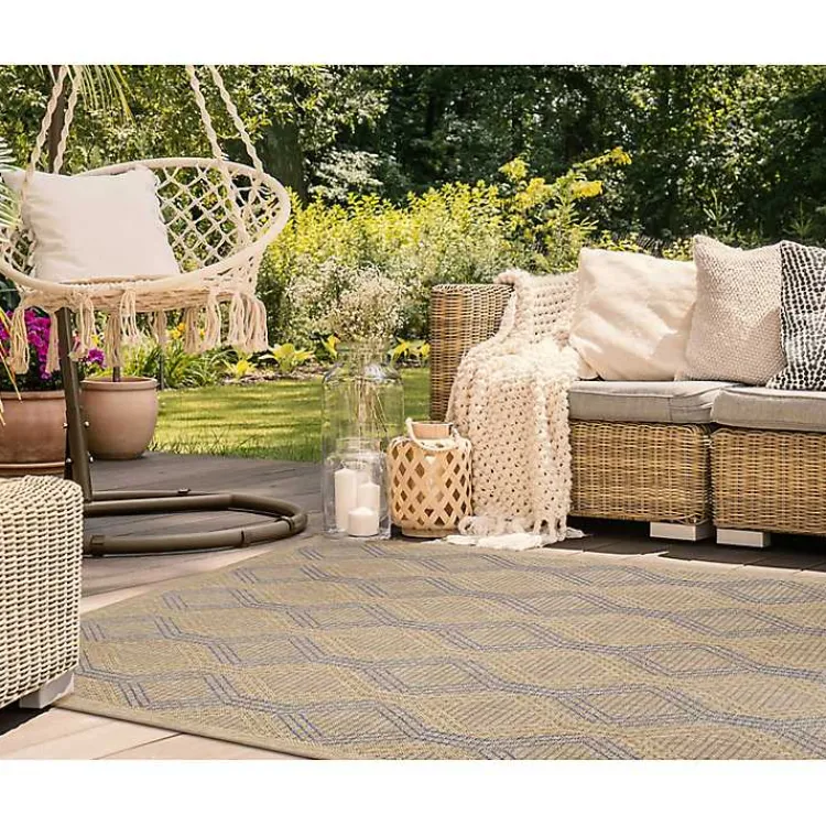 Outdoor Rugs-Kirklands Home Tan & Navy Diamonds Indoor/Outdoor Area Rug, 5x7