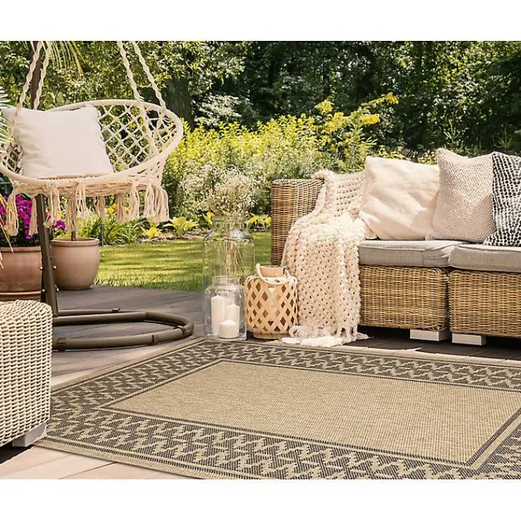 Outdoor Rugs-Kirklands Home Tan & Black Zig Zag Indoor/Outdoor Area Rug, 5x7