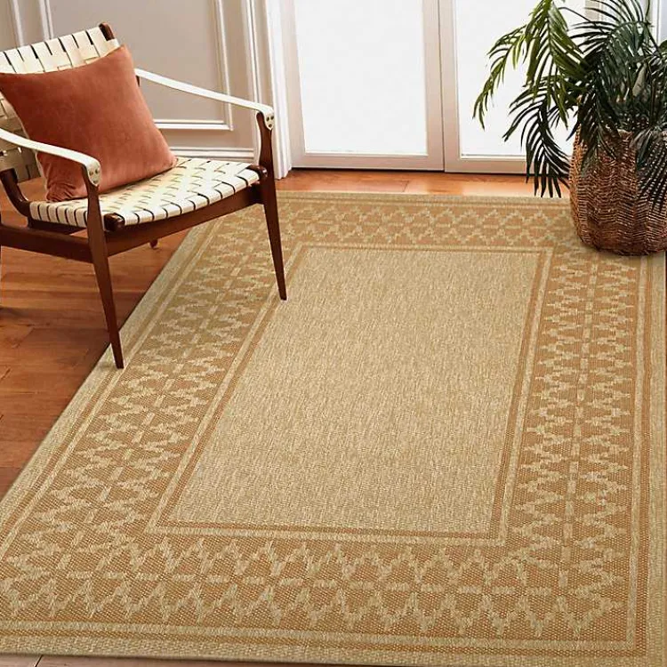 Outdoor Rugs-Kirklands Home Tan & Orange Zig Zag Indoor/Outdoor Area Rug, 5x7