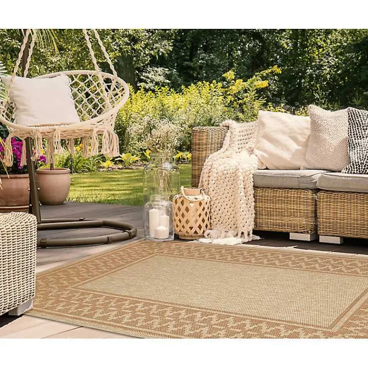 Outdoor Rugs-Kirklands Home Tan & Orange Zig Zag Indoor/Outdoor Area Rug, 5x7