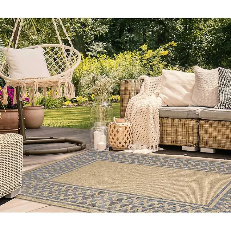 Outdoor Rugs-Kirklands Home Tan & Navy Zig Zag Indoor/Outdoor Area Rug, 5x7