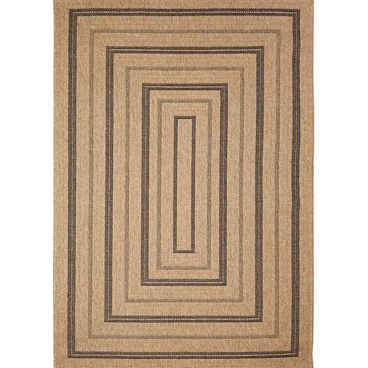 Outdoor Rugs-Kirklands Home Tan and Black Framed Indoor/Outdoor Area Rug, 7X9
