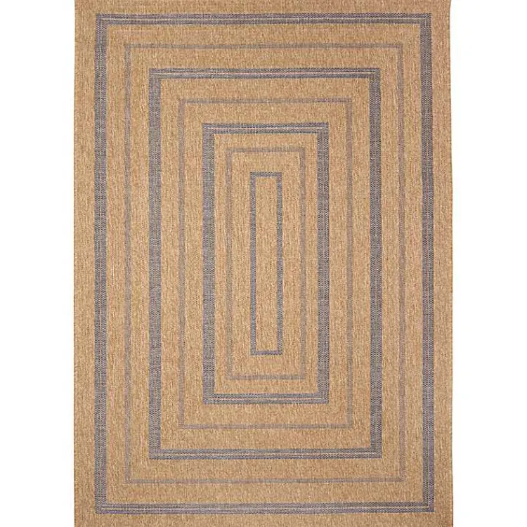 Outdoor Rugs-Kirklands Home Tan and Navy Framed Indoor/Outdoor Area Rug, 7x9