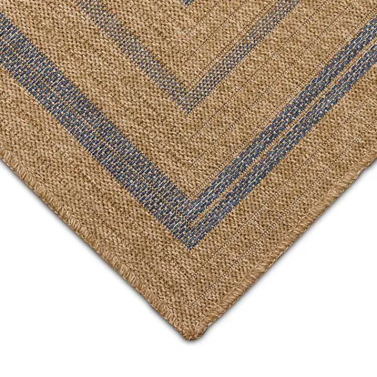Outdoor Rugs-Kirklands Home Tan and Navy Framed Indoor/Outdoor Area Rug, 7x9