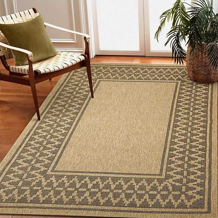 Outdoor Rugs-Kirklands Home Tan & Black Zig Zag Indoor/Outdoor Area Rug, 7x9
