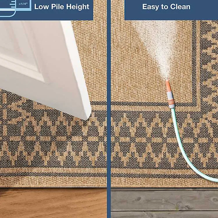 Outdoor Rugs-Kirklands Home Tan & Black Zig Zag Indoor/Outdoor Area Rug, 7x9