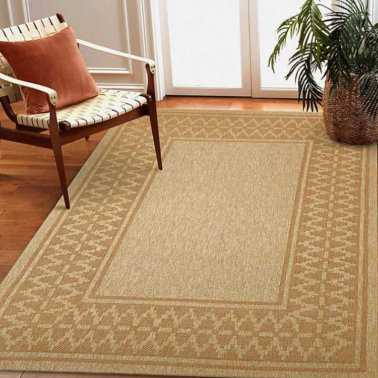 Outdoor Rugs-Kirklands Home Tan & Orange Zig Zag Indoor/Outdoor Area Rug, 7x9